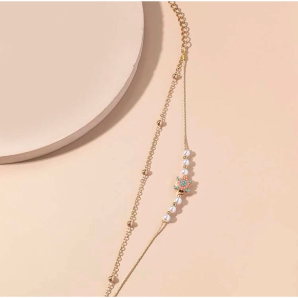 1 LEFT! Gold Layered Pearl And Turtle Ankle Bracelet - Picture 4 of 4